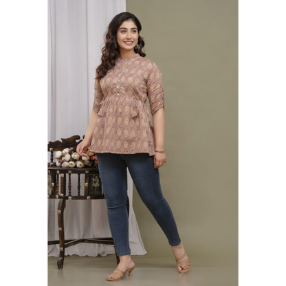 New Launch Cotton Printed Tops (Brown)