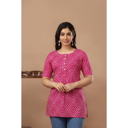 New Launch Cotton Printed Tops (Pink)