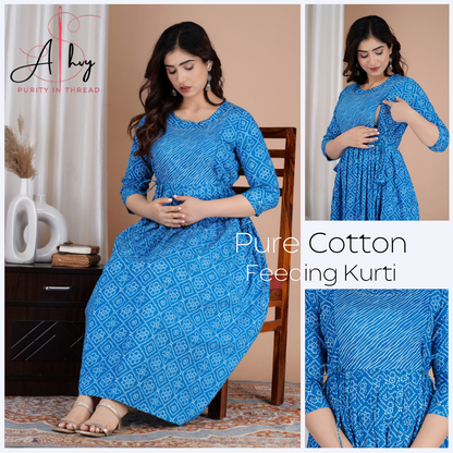 Effortless Feeding: Ashvy Women's Feeding Maternity Kurtis (Light Blue)(TUL001)