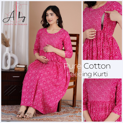 Effortless Feeding: Ashvy Women's Feeding Maternity Kurtis (Pink)(TUL01)