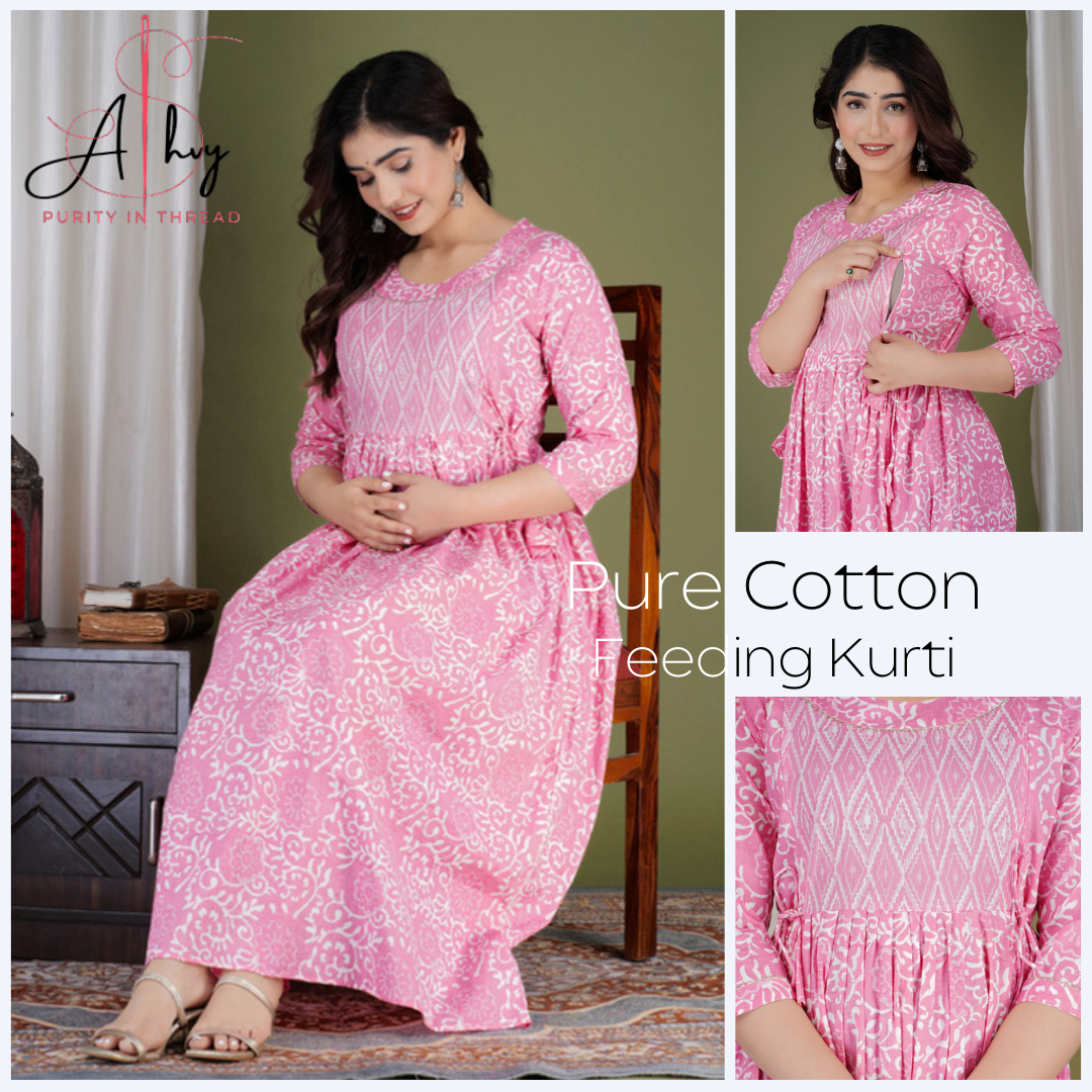 Effortless Feeding: Ashvy Women's Feeding Maternity Kurtis (Pink)(TUL01)