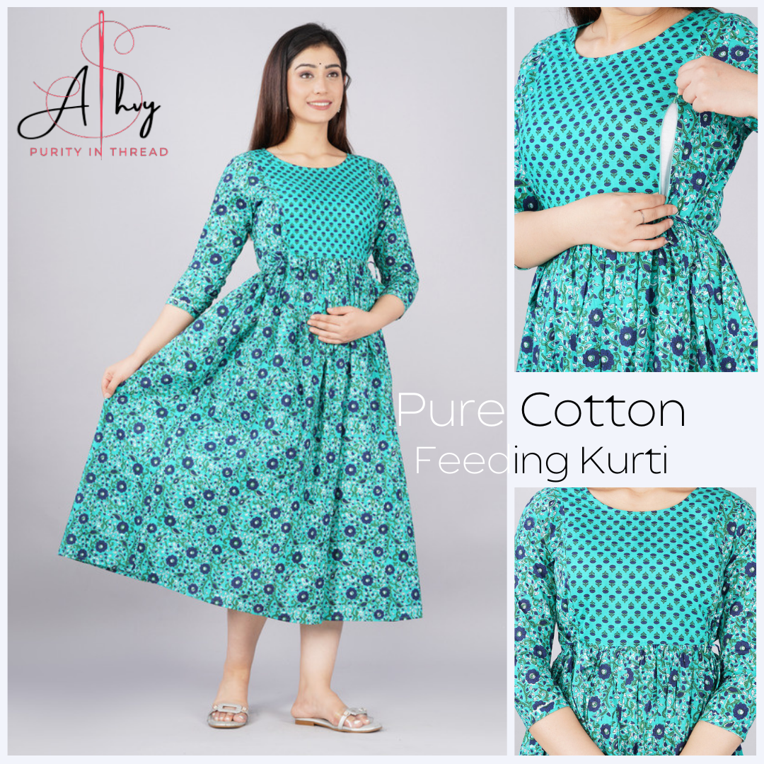 Effortless Feeding: Ashvy Women's Feeding Maternity Kurtis (Light Blue)(TUL001)