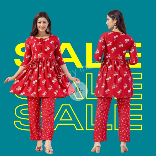 Ashvy Rayon Maternity And Nursing Co-Ord Set (Red Flower) (LUX0020)