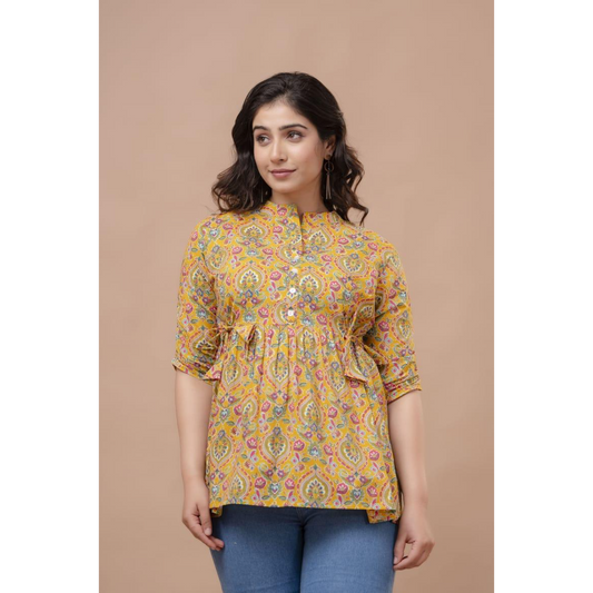 New Launch Cotton Printed Tops (Yellow)