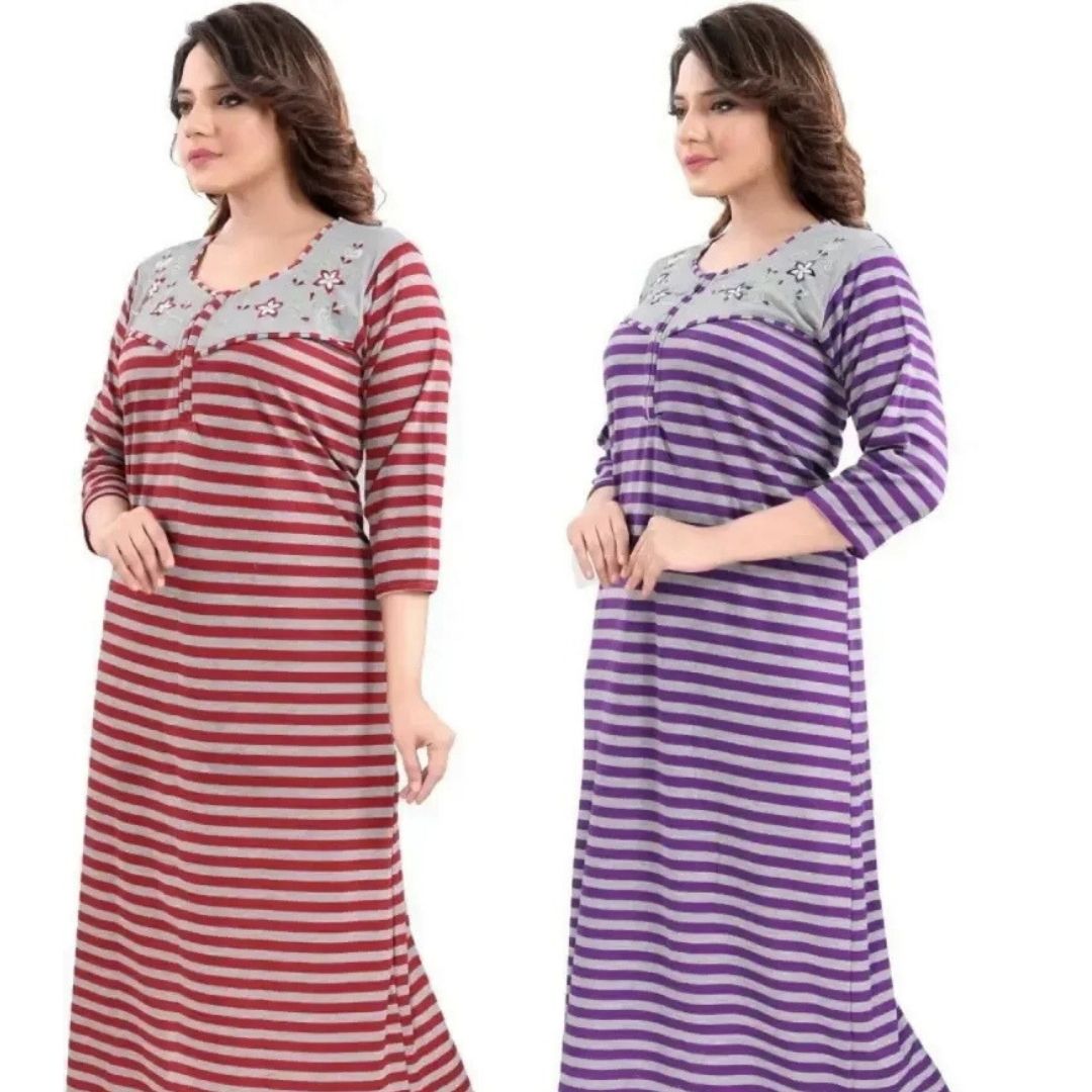 Ashvy India Wollen Maternity Nighty with zip Pack Of 2