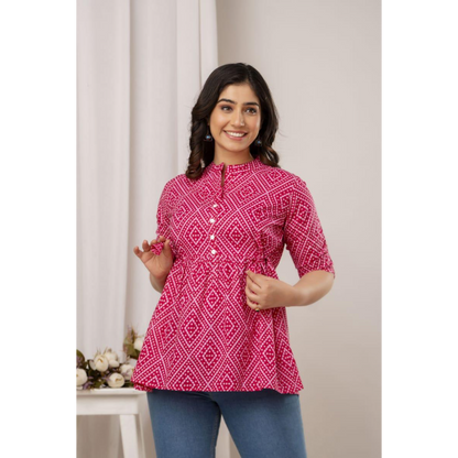 New Launch Cotton Printed Tops (Pink)