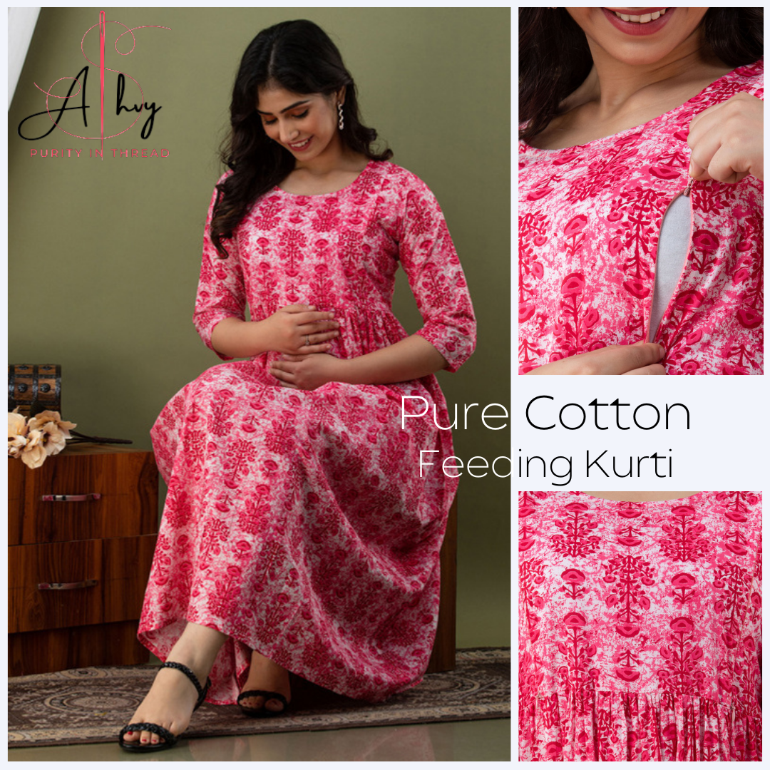 Effortless Style: Ashvy Cotton Feeding Dress For Pre & Post Maternity (Pink)(TUL001)