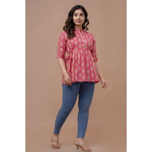 New Launch Cotton Printed Tops (Pink)