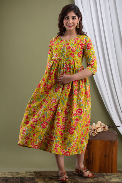 Effortless Feeding: Ashvy Women's Feeding Maternity Kurtis (Yellow)