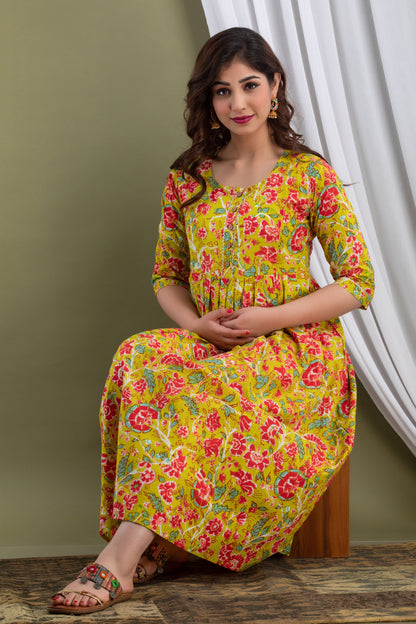 Effortless Feeding: Ashvy Women's Feeding Maternity Kurtis (Yellow)