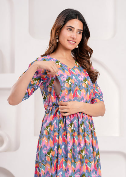 Ashvy Pure Cotton Anarkali Feeding & Maternity Kurti – Comfort Meets Elegance