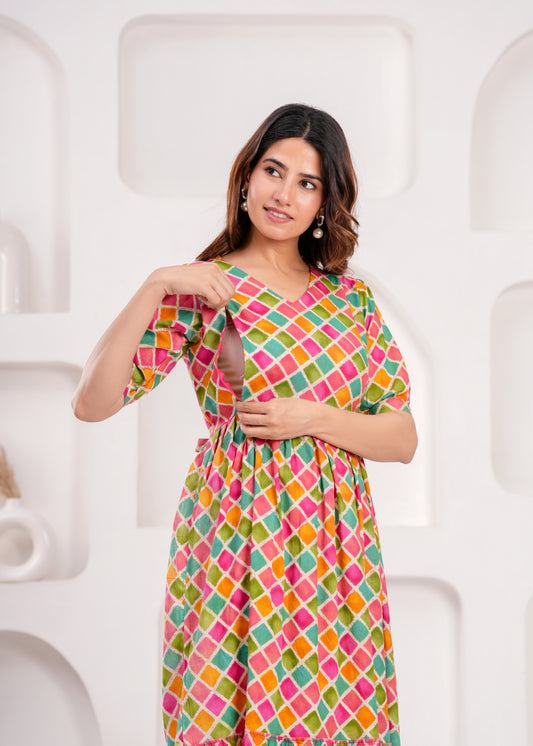 Ashvy Pure Cotton Anarkali Feeding & Maternity Kurti – Comfort Meets Elegance