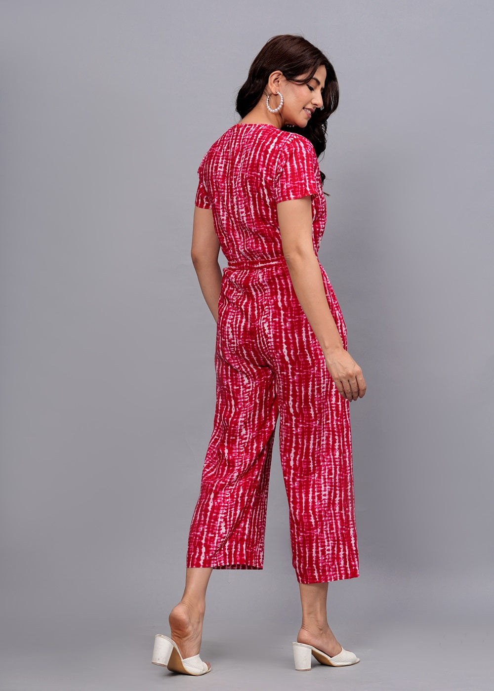 Rayon Printed Jumpsuit for Women (Pink)