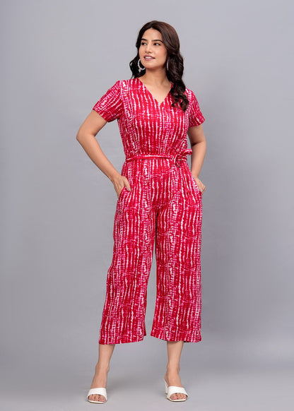 Rayon Printed Jumpsuit for Women (Pink)