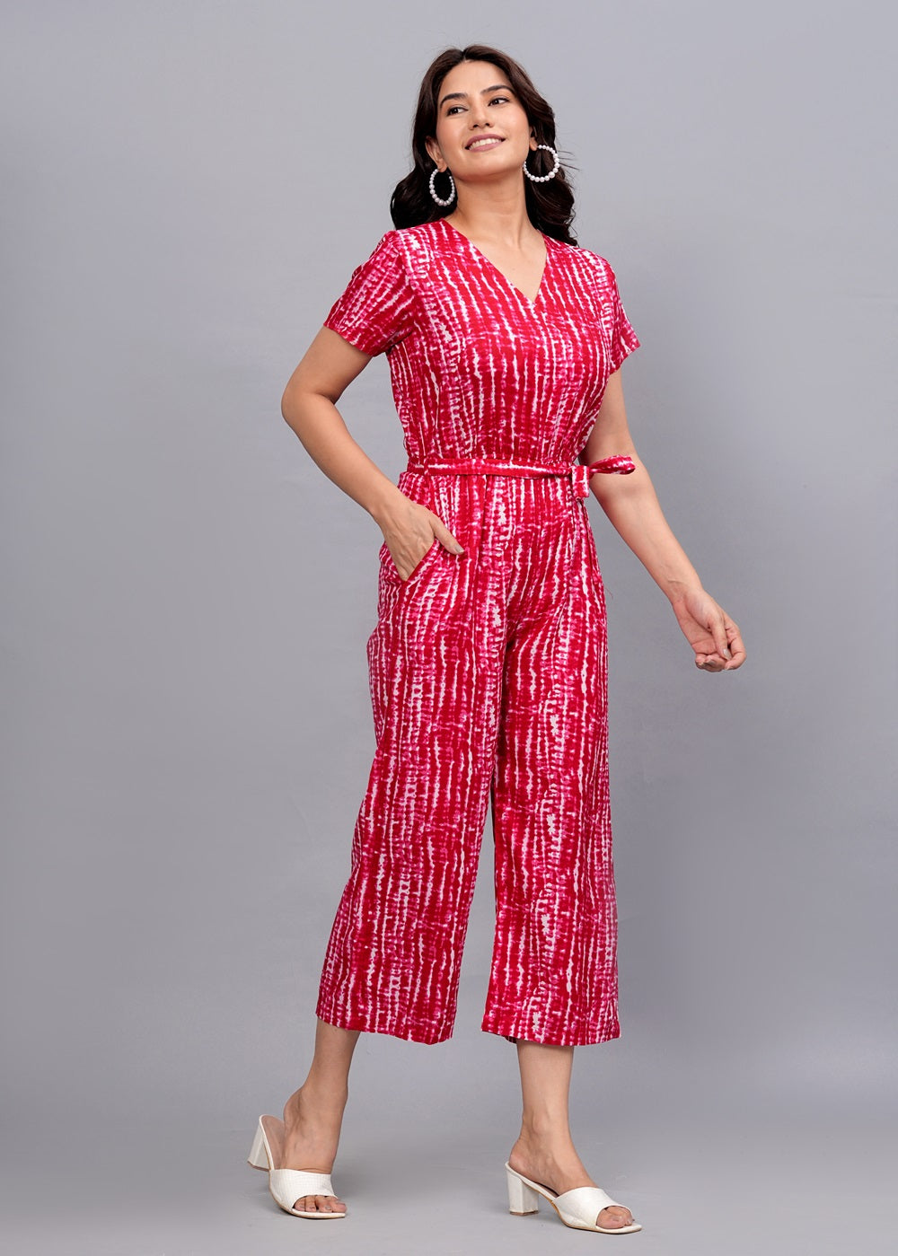 Rayon Printed Jumpsuit for Women (Pink)