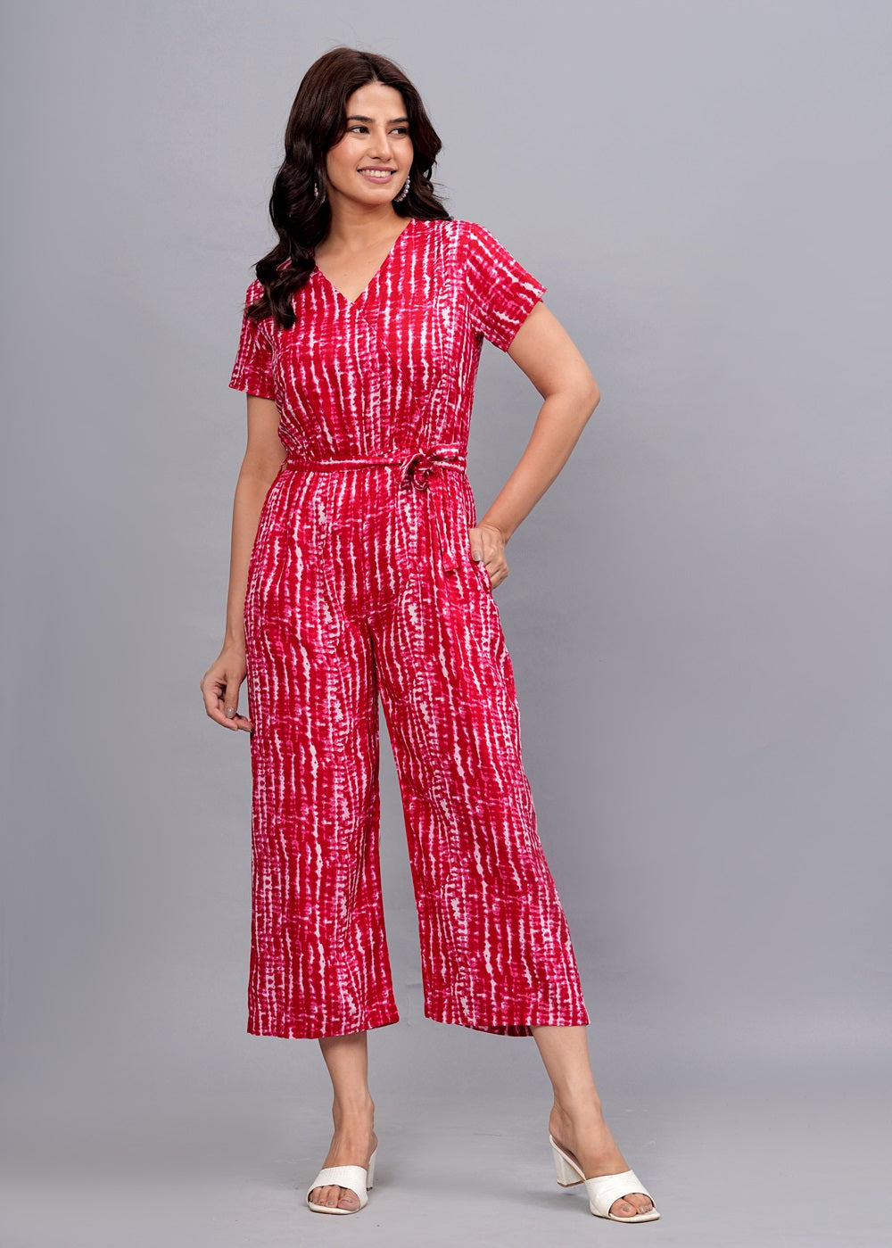 Rayon Printed Jumpsuit for Women (Pink)