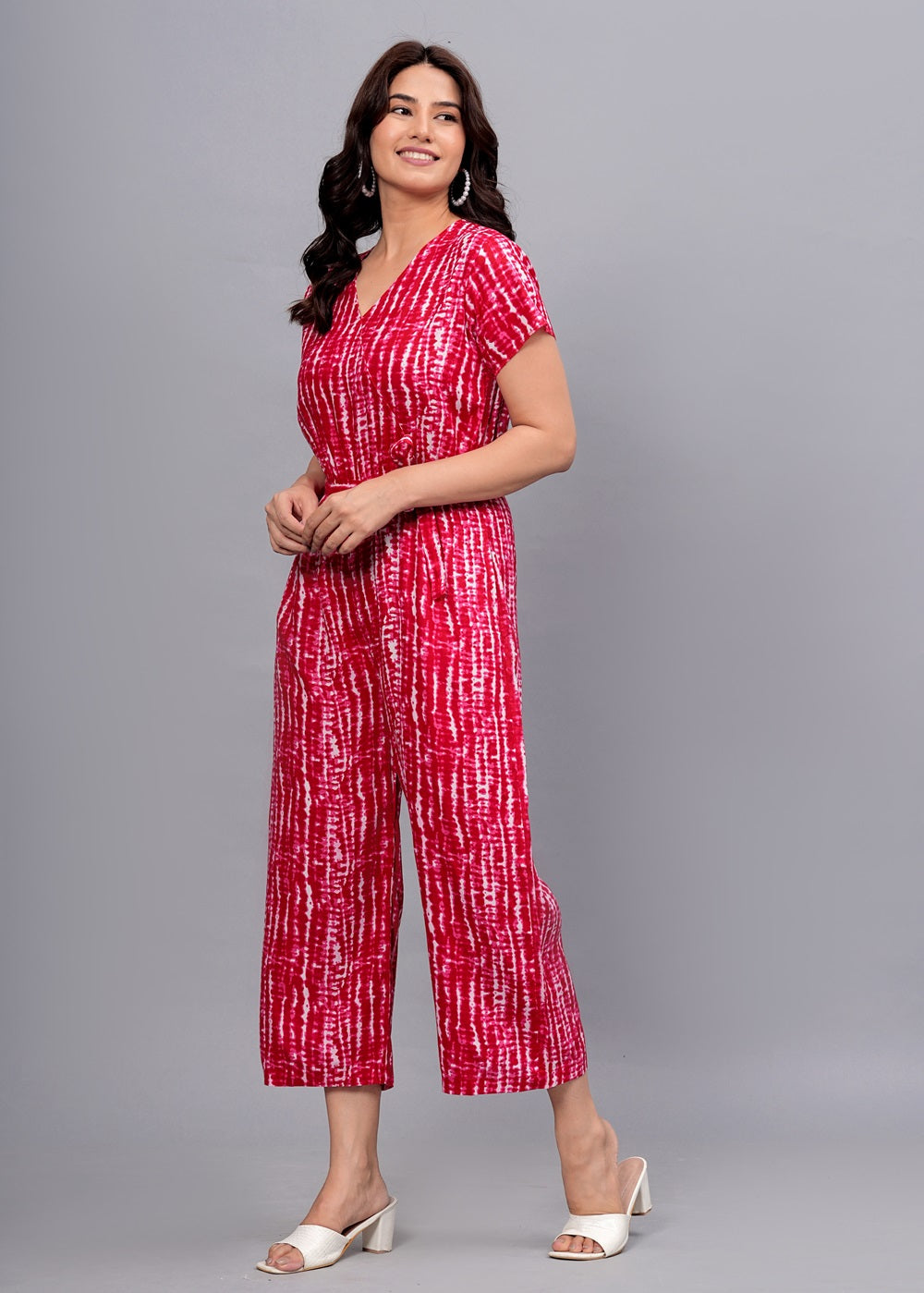 Rayon Printed Jumpsuit for Women (Pink)