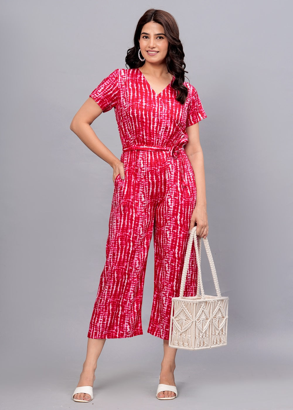 Rayon Printed Jumpsuit for Women (Pink)