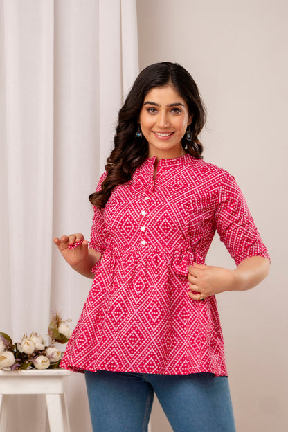 New Launch: Cotton Printed Top (Rani Pink ) – Bold, Chic & Timeless
