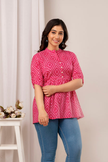 New Launch: Cotton Printed Top (Rani Pink ) – Bold, Chic & Timeless