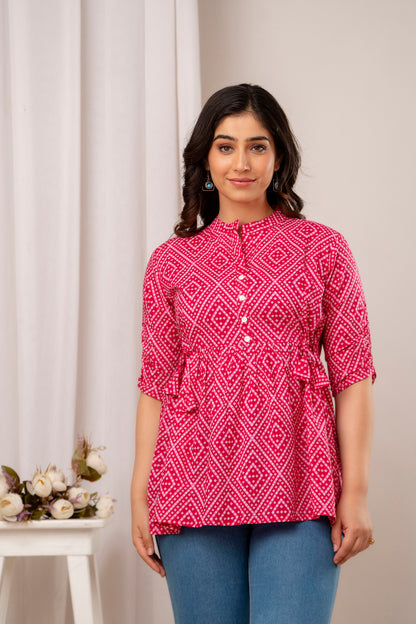 New Launch: Cotton Printed Top (Rani Pink ) – Bold, Chic & Timeless