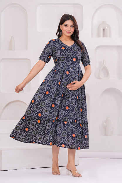 Ashvy Premium Cotton Anarkali Feeding & Maternity Kurti – 48 Inch Length, 2 Side Zips All-Day Comfort for Moms (Black)