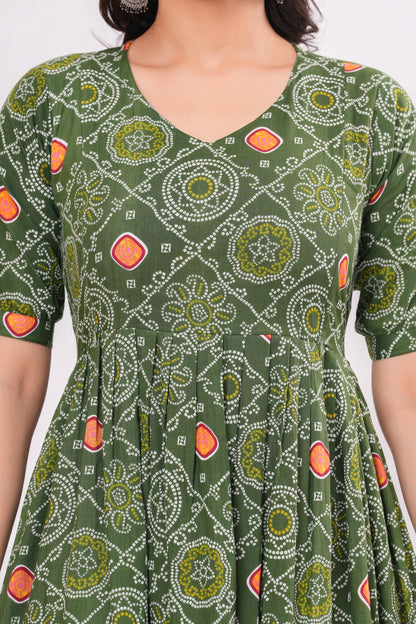 Ashvy Premium Cotton Anarkali Feeding & Maternity Kurti – 48 Inch Length, 2 Side Zips All-Day Comfort for Moms (Green)