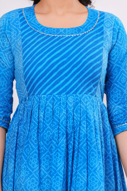 Ashvy Premium Cotton Anarkali Feeding & Maternity Kurti – 48 Inch Length, 2 Side Zips All-Day Comfort for Moms (Blue)