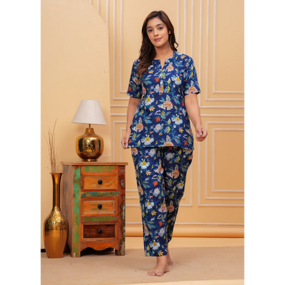 Cotton Night Suit Set of Kurta & Pajama (Blue)