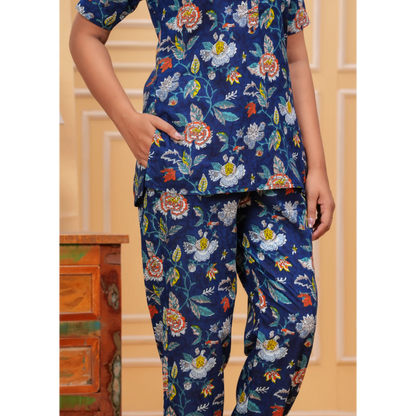 Cotton Night Suit Set of Kurta & Pajama (Blue)