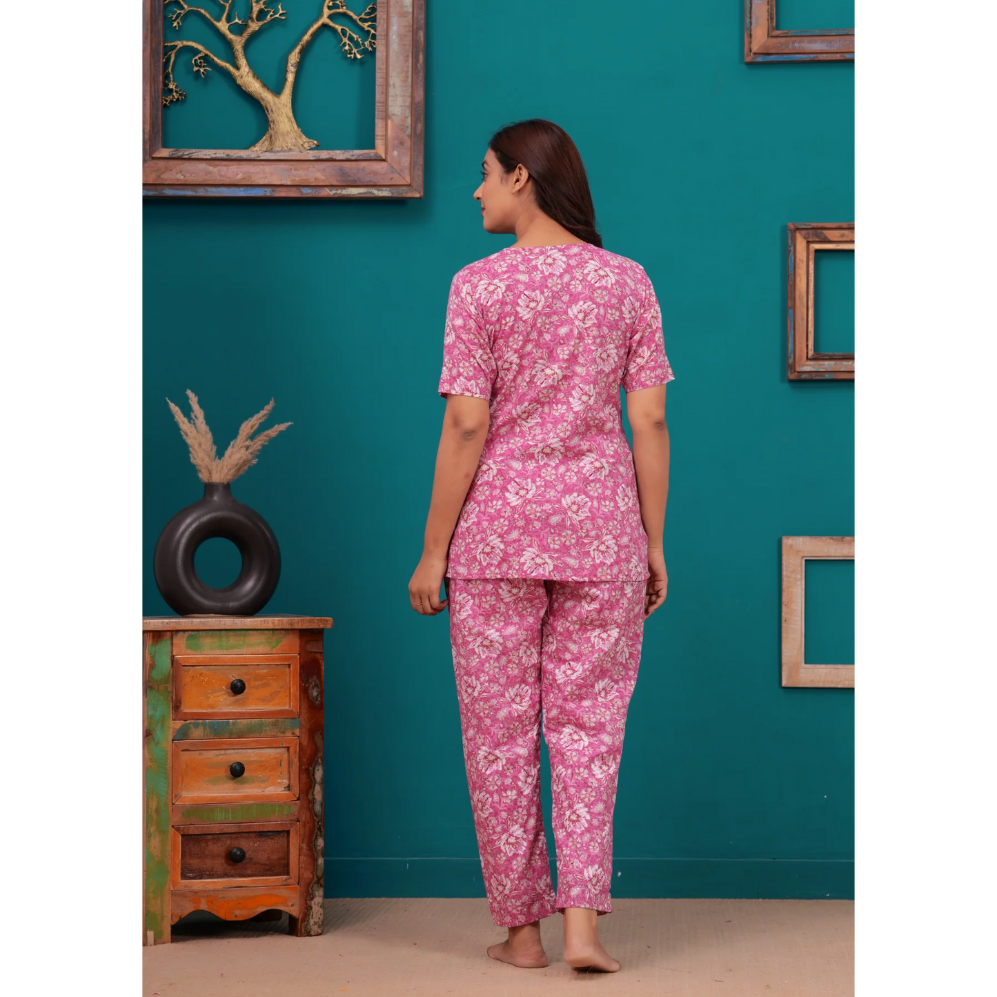 Cotton Night Suit Set of Kurta & Pajama (Pink)