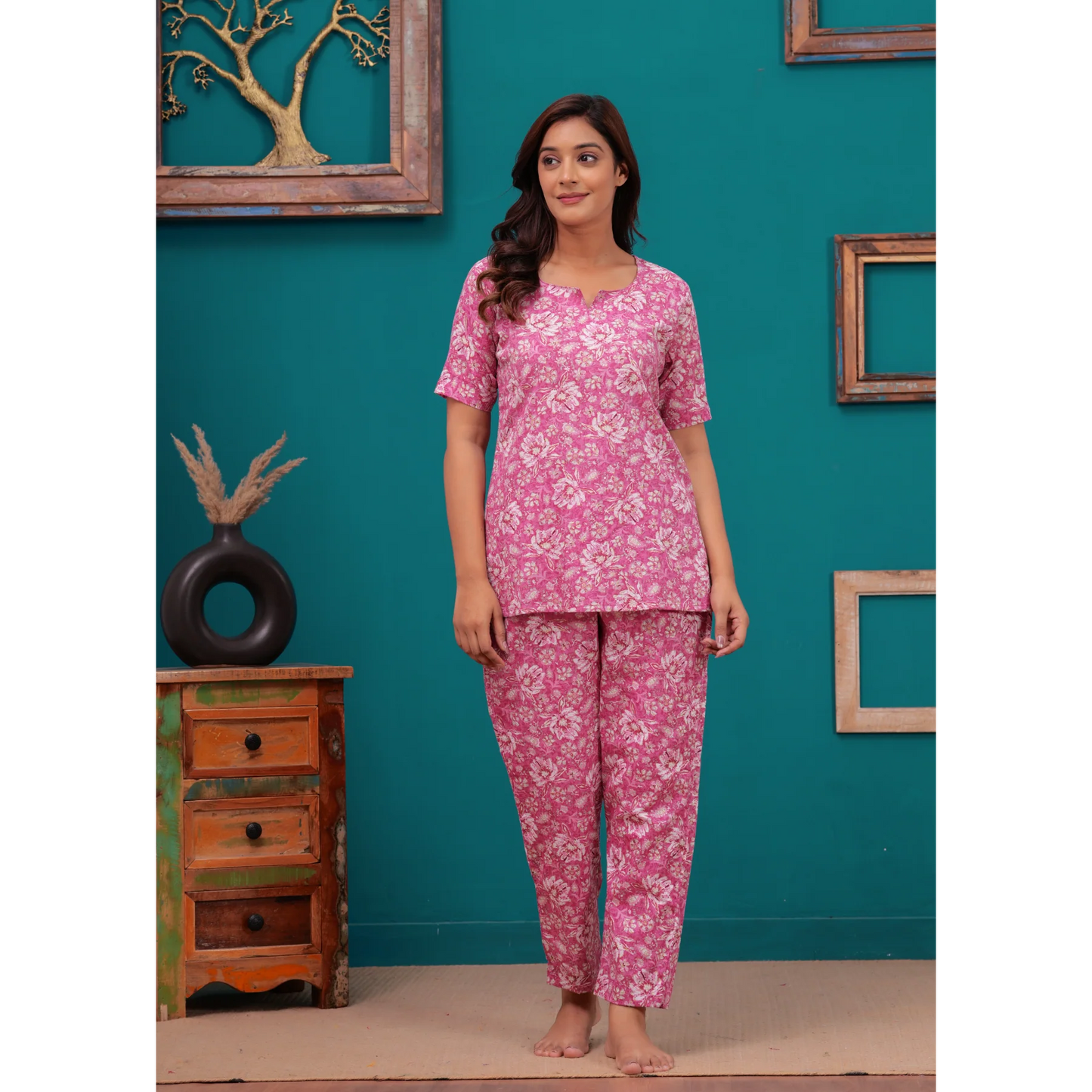 Cotton Night Suit Set of Kurta & Pajama (Pink)