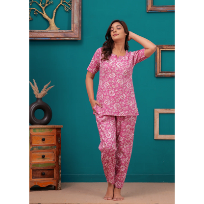 Cotton Night Suit Set of Kurta & Pajama (Pink)