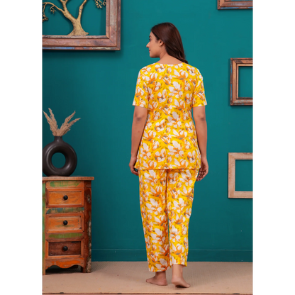 Cotton Night Suit Set of Kurta & Pajama (Yellow)