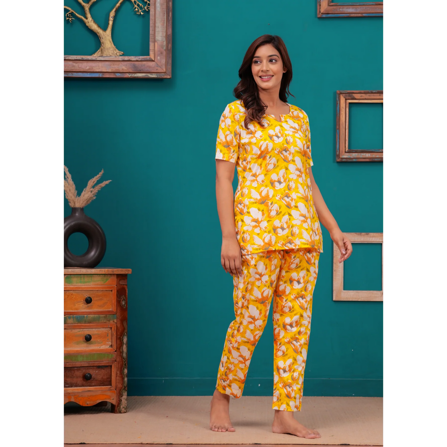 Cotton Night Suit Set of Kurta & Pajama (Yellow)