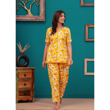 Cotton Night Suit Set of Kurta & Pajama (Yellow)