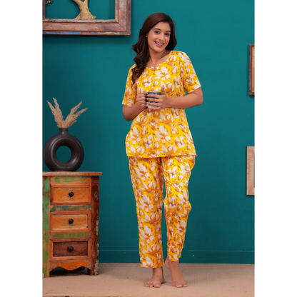 Cotton Night Suit Set of Kurta & Pajama (Yellow)