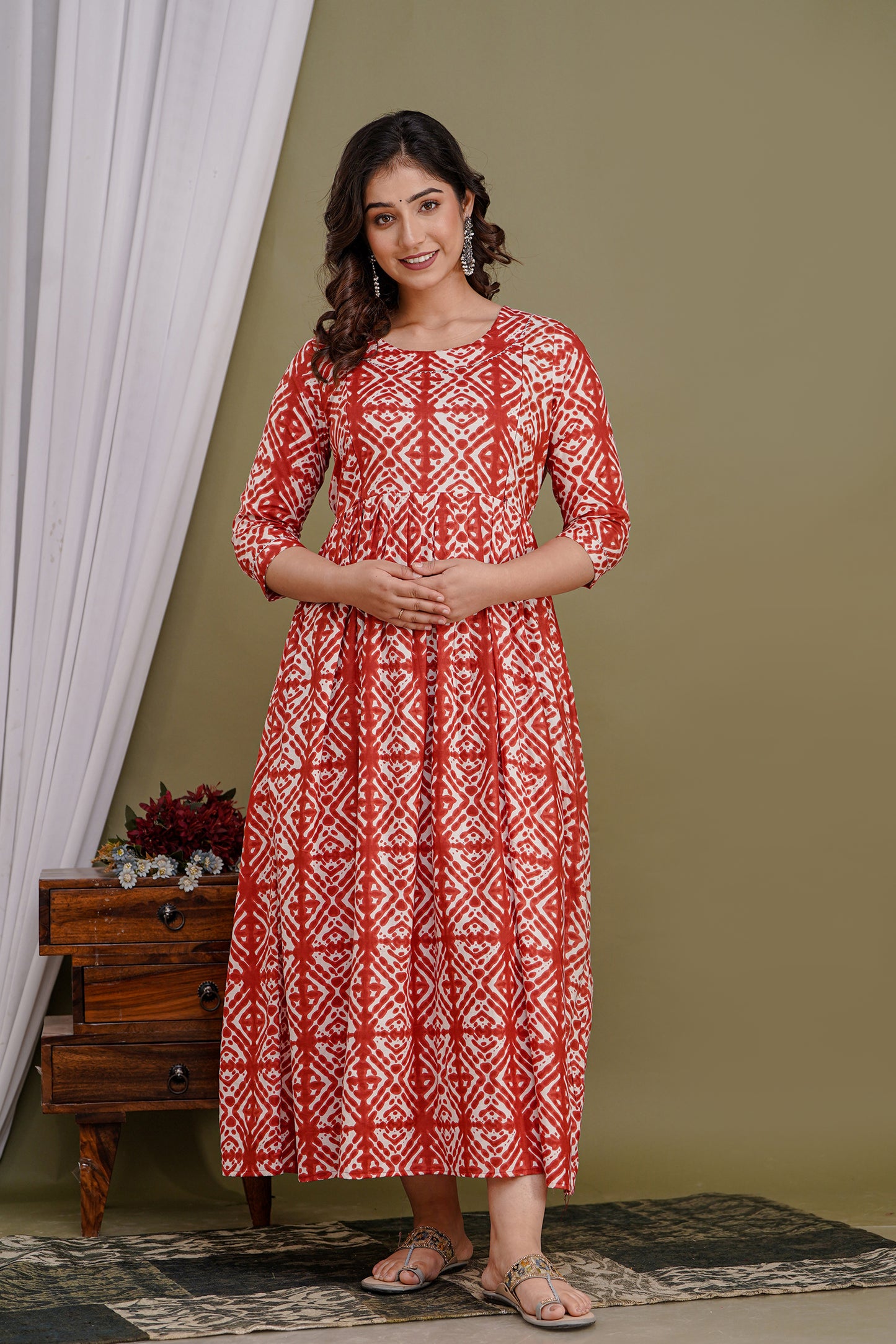 Versatile Comfort: Ashvy Women's Maternity Cum Feeding Gown Kurtis (Orange)(TUL001)