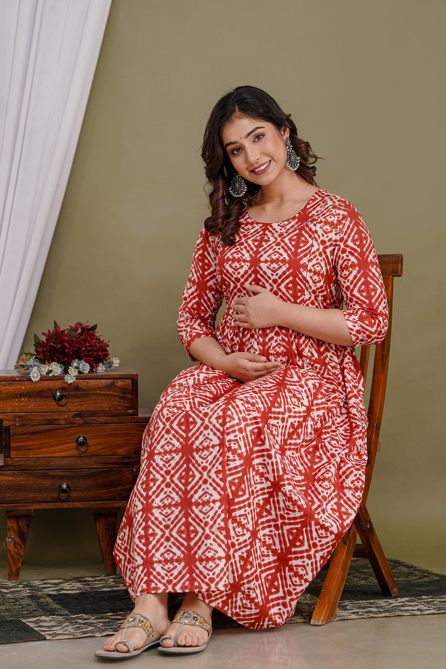 Versatile Comfort: Ashvy Women's Maternity Cum Feeding Gown Kurtis (Orange)(TUL001)