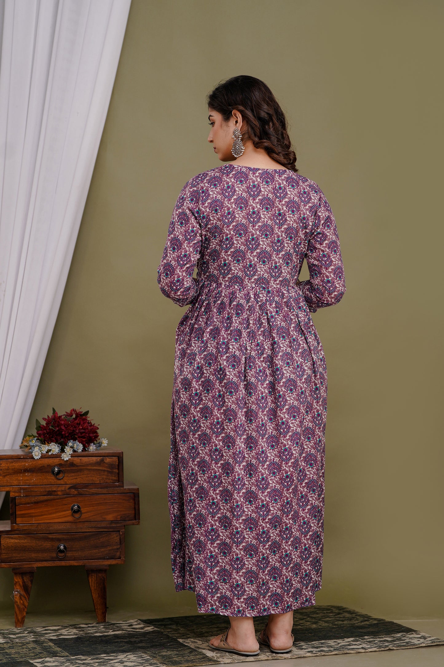 Versatile Comfort: Ashvy Women's Maternity Cum Feeding Gown Kurtis (Purple)(TUL001)