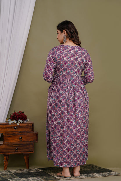 Versatile Comfort: Ashvy Women's Maternity Cum Feeding Gown Kurtis (Purple)(TUL001)