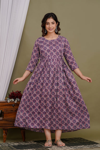 Versatile Comfort: Ashvy Women's Maternity Cum Feeding Gown Kurtis (Purple)(TUL001)