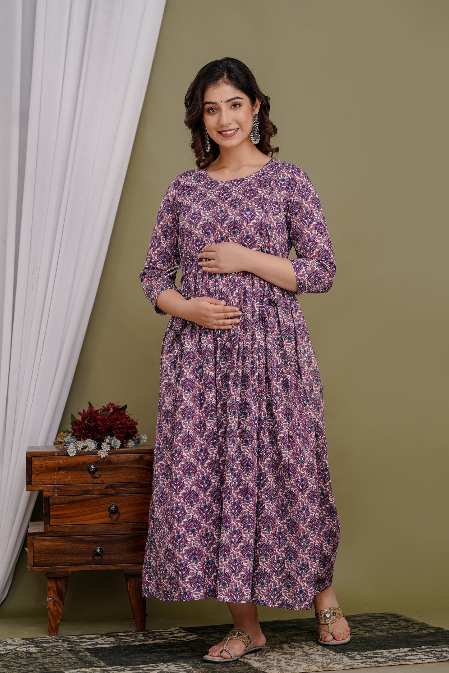 Versatile Comfort: Ashvy Women's Maternity Cum Feeding Gown Kurtis (Purple)(TUL001)