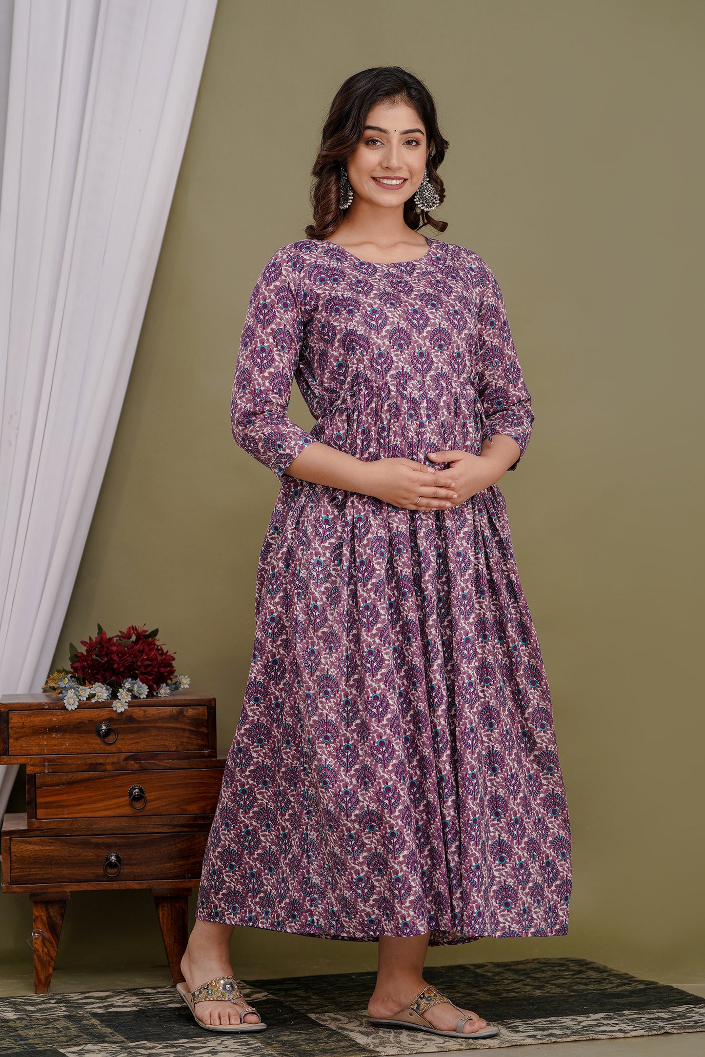 Versatile Comfort: Ashvy Women's Maternity Cum Feeding Gown Kurtis (Purple)(TUL001)