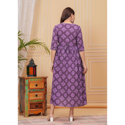 Ashvy Premium Quality Cotton Maternity Cum Feeding kurti (Purple)