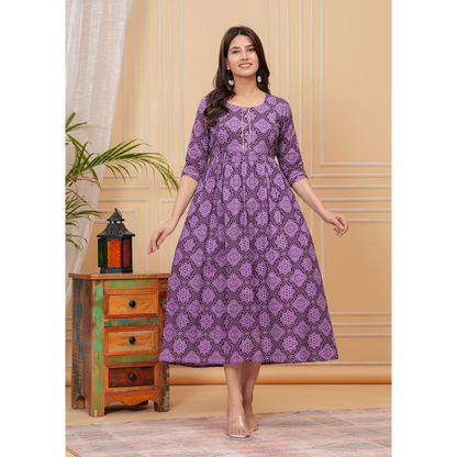 Ashvy Premium Quality Cotton Maternity Cum Feeding kurti (Purple)