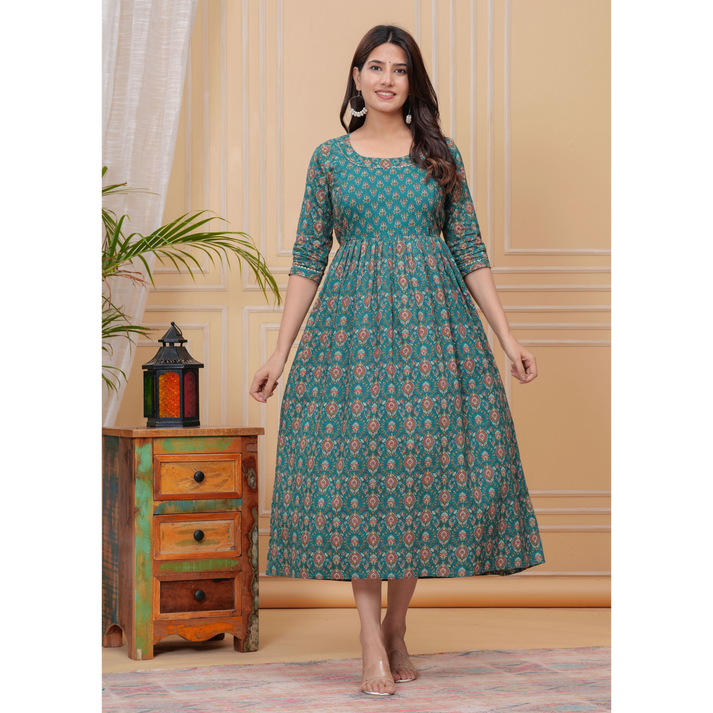 Ashvy Premium Quality Cotton Maternity Cum Feeding kurti (Green)