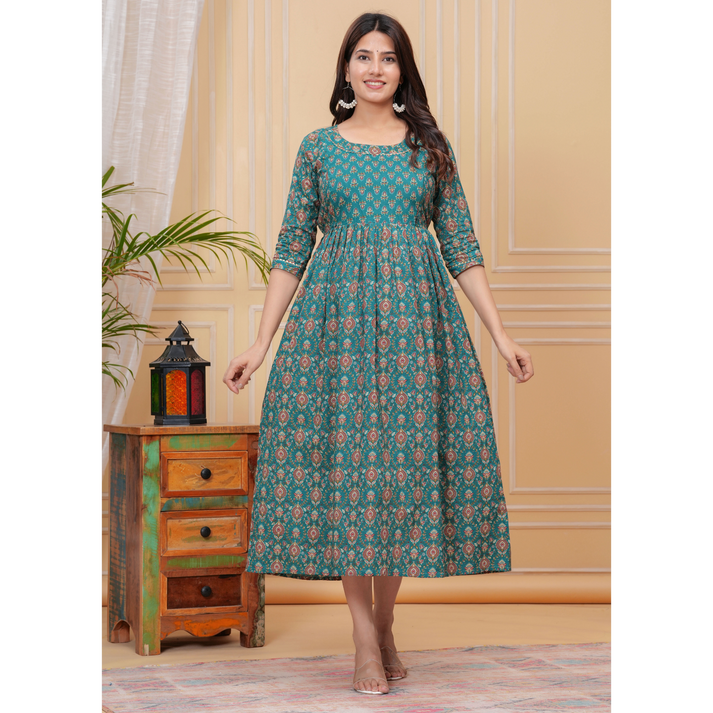 Ashvy Premium Quality Cotton Maternity Cum Feeding kurti (Green)