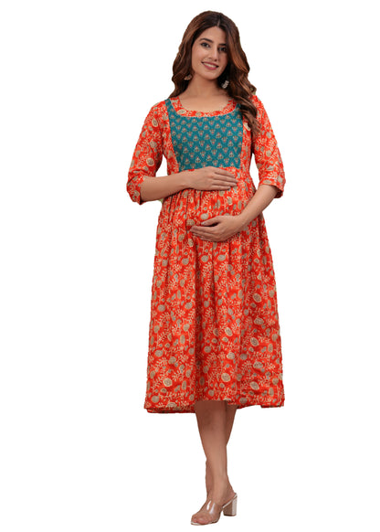 Effortless Feeding: Ashvy Women's Feeding Maternity Kurtis (Orange)(LUX001)