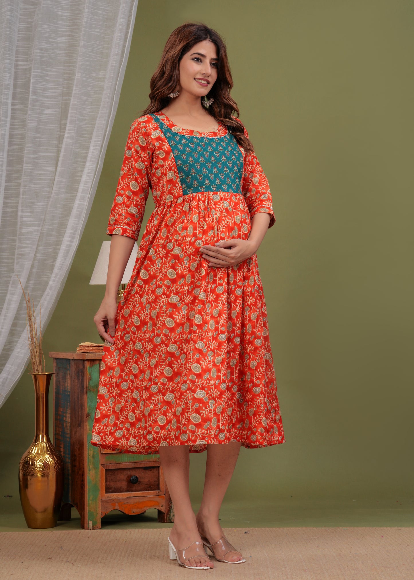 Effortless Feeding: Ashvy Women's Feeding Maternity Kurtis (Orange)(LUX001)